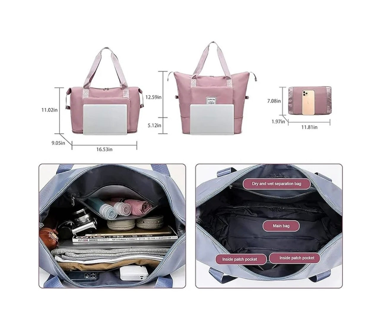 Foldable Travel Bag with Large Capacity, Foldable Sports Bag Luggage for Women Men,Waterproof